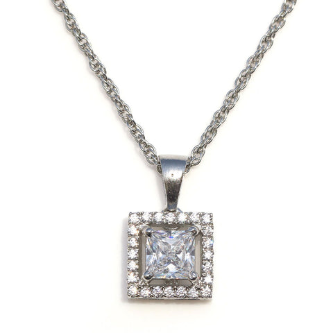 Pretty Single Halo Square Necklace - KORE JEWELS