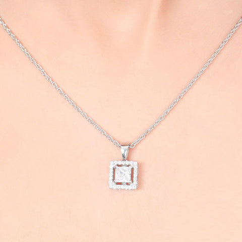 Pretty Single Halo Square Necklace - KORE JEWELS