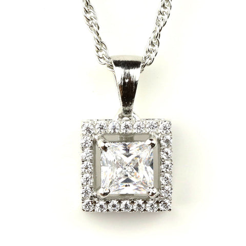 Pretty Single Halo Square Necklace - KORE JEWELS