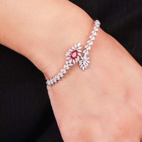 Ravishing Leaf Ruby Kada Bracelet. - KORE JEWELS