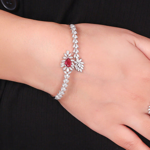 Ravishing Leaf Ruby Kada Bracelet. - KORE JEWELS