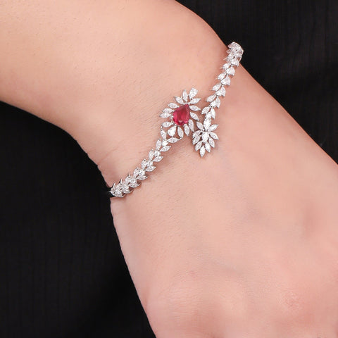 Ravishing Leaf Ruby Kada Bracelet. - KORE JEWELS