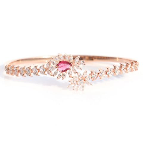 Rose Gold Ruby Kada Bracelet. - KORE JEWELS