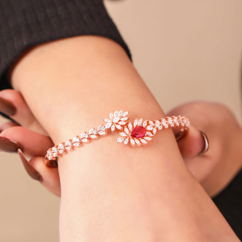 Rose Gold Ruby Kada Bracelet. - KORE JEWELS