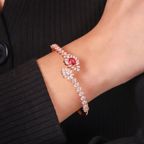 Rose Gold Ruby Kada Bracelet. - KORE JEWELS