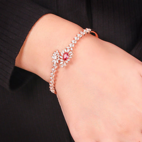 Rose Gold Ruby Kada Bracelet. - KORE JEWELS