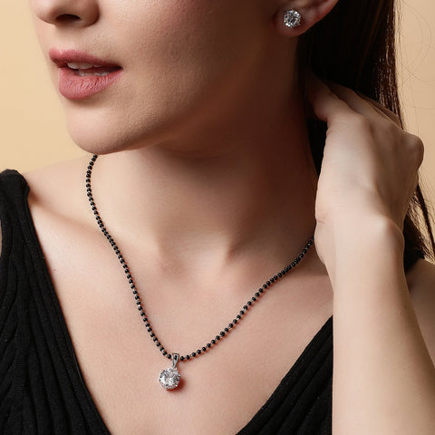 Round Solitaire Earrings & Mangalsutra Set. - KORE JEWELS