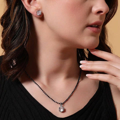 Round Solitaire Earrings & Mangalsutra Set. - KORE JEWELS