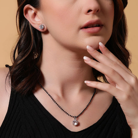 Round Solitaire Earrings & Mangalsutra Set. - KORE JEWELS