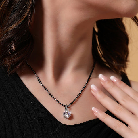 Round Solitaire Earrings & Mangalsutra Set. - KORE JEWELS