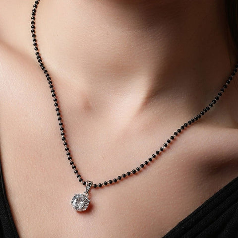 Round Solitaire Zirconia Mangalsutra. - KORE JEWELS