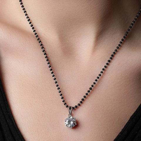 Round Solitaire Zirconia Mangalsutra. - KORE JEWELS