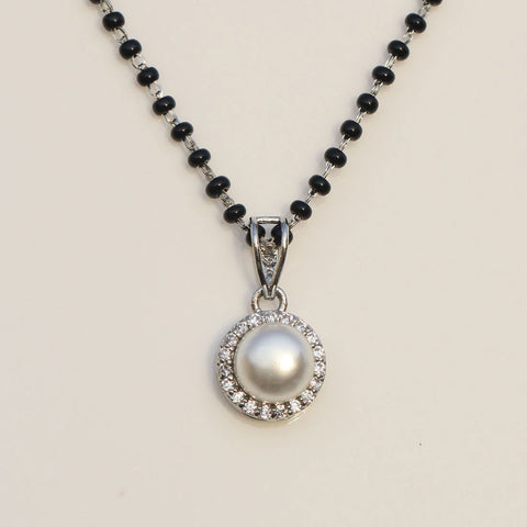 Round Zirconia and Freshwater Pearl Mangalsutra. - KORE JEWELS