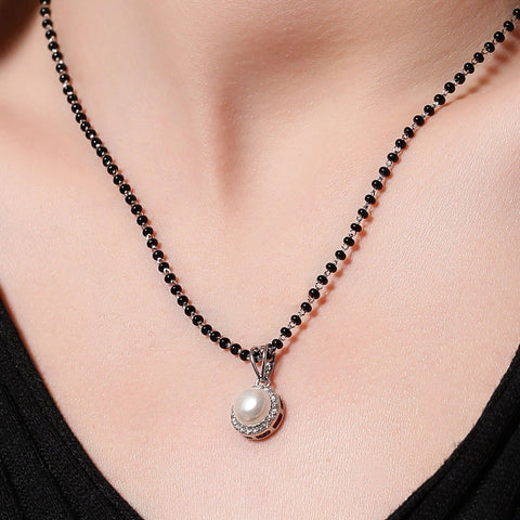 Round Zirconia and Freshwater Pearl Mangalsutra. - KORE JEWELS