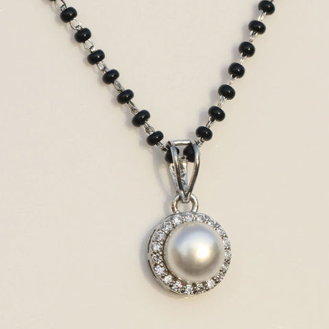 Round Zirconia and Freshwater Pearl Mangalsutra. - KORE JEWELS