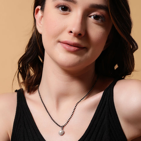 Round Zirconia and Freshwater Pearl Mangalsutra. - KORE JEWELS