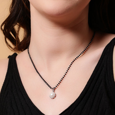 Round Zirconia and Freshwater Pearl Mangalsutra. - KORE JEWELS