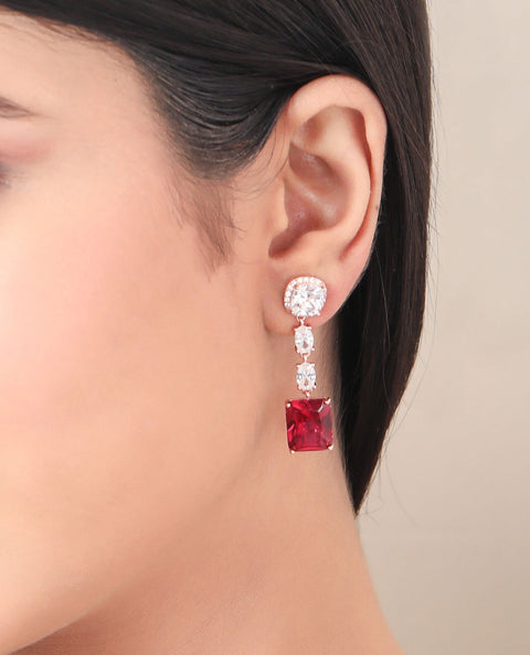 Ruby Drop Rose Gold Earrings & Necklace Set. - KORE JEWELS