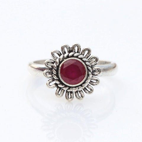 Ruby Red Solitaire Flower Toe Rings - KORE JEWELS