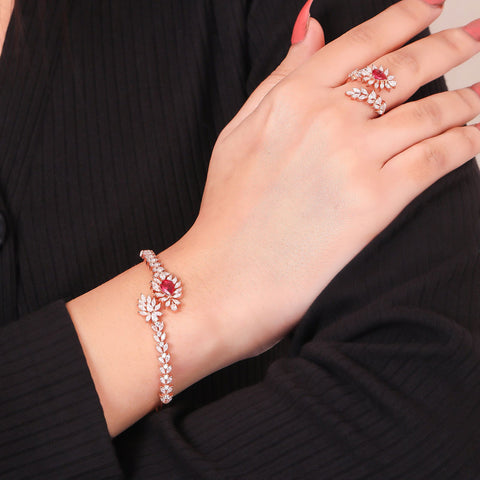 Ruby Rosegold Ring and Kada Bracelet. - KORE JEWELS