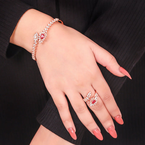 Ruby Rosegold Ring and Kada Bracelet. - KORE JEWELS