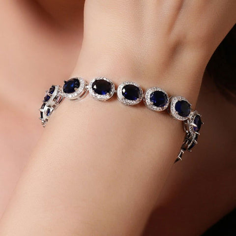 Sapphire colored Oval Bracelet. - KORE JEWELS