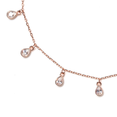 Satiny Tear Drop CZ Rosegold Anklet - KORE JEWELS