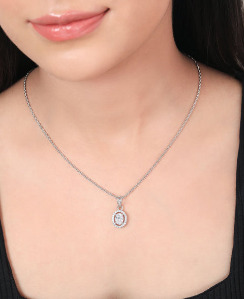 Single Halo Oval CZ Necklace - KORE JEWELS
