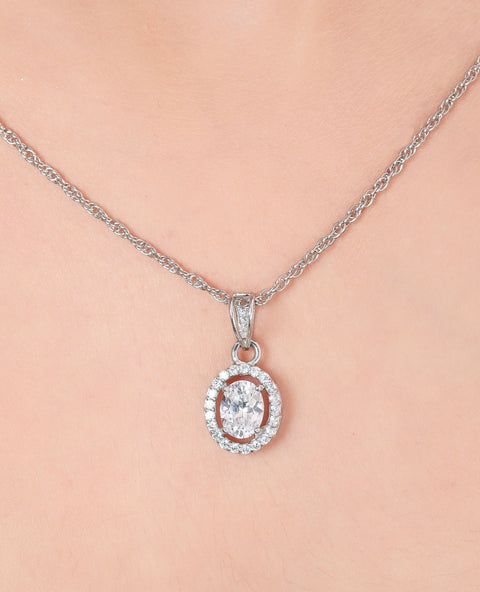 Single Halo Oval CZ Necklace - KORE JEWELS