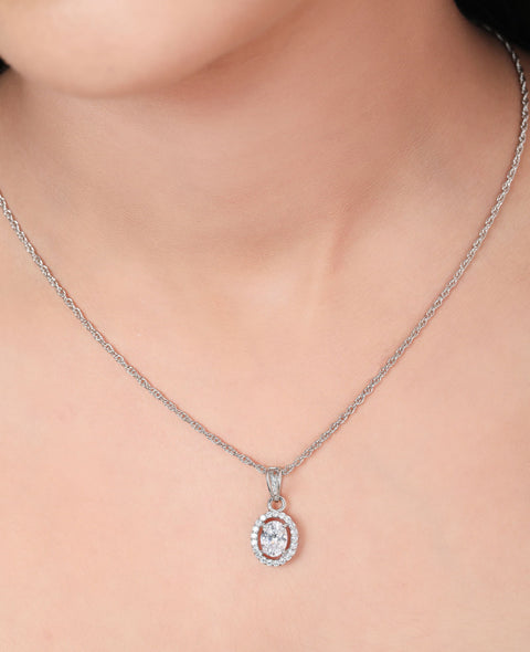 Single Halo Oval CZ Necklace - KORE JEWELS