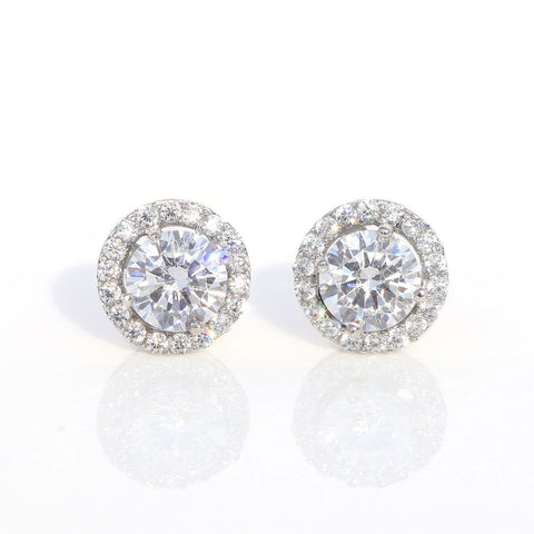 Single Halo Round Earings. - KORE JEWELS