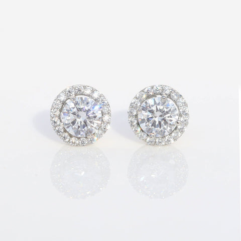 Single Halo Round Earings. - KORE JEWELS