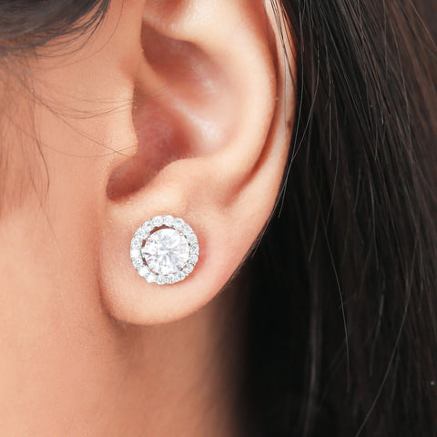 Single Halo Round Earings. - KORE JEWELS