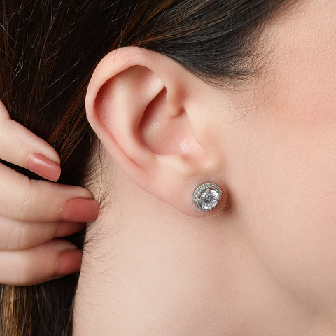 Single Halo Round Earings. - KORE JEWELS