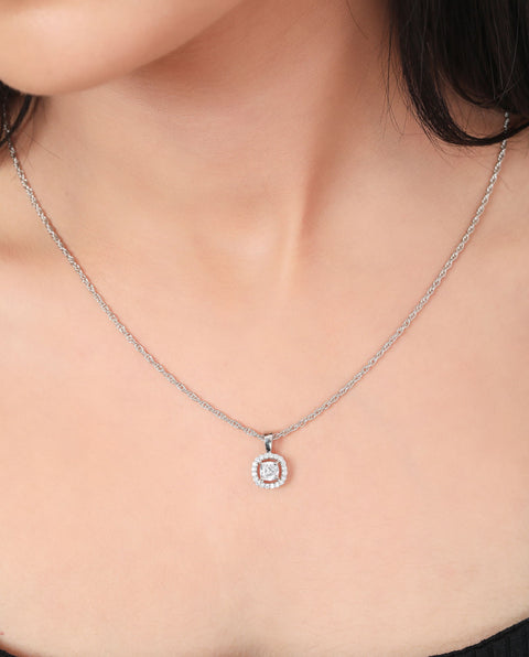 Single Halo Squircle CZ Necklace - KORE JEWELS