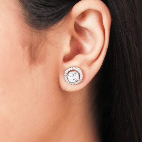 Single Halo Squircle Earings - KORE JEWELS