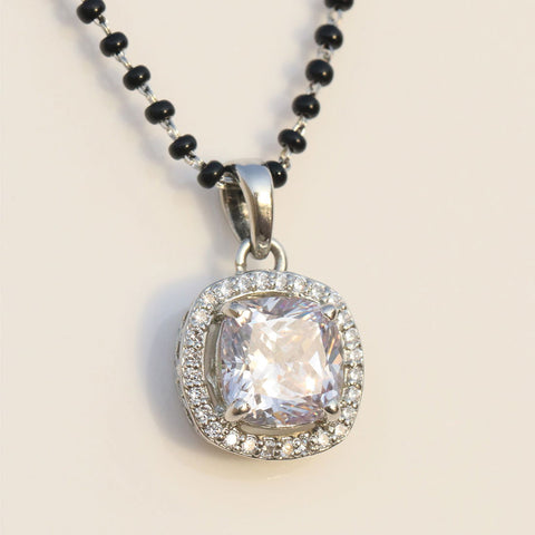 Single Halo Squircle Mangalsutra. - KORE JEWELS
