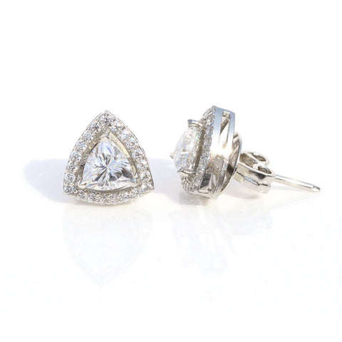 Single Halo Triangle Earings. - KORE JEWELS
