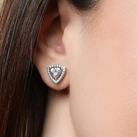Single Halo Triangle Earings. - KORE JEWELS
