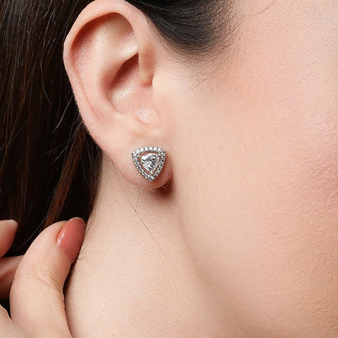 Single Halo Triangle Earings. - KORE JEWELS