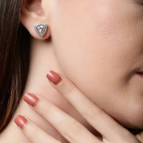 Single Halo Triangle Earings. - KORE JEWELS