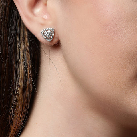 Single Halo Triangle Earings. - KORE JEWELS
