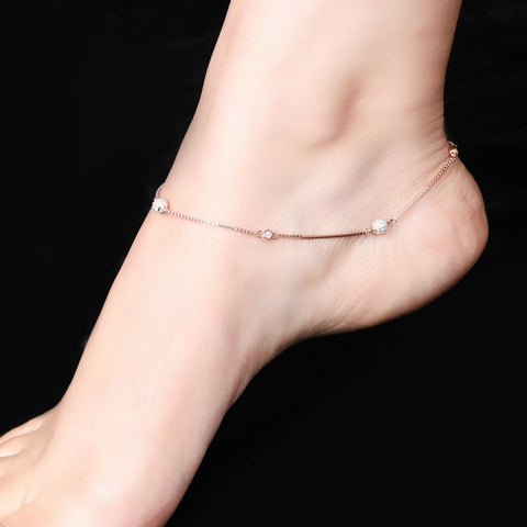 Striking Beaded Box Chain Rose Gold Anklet - KORE JEWELS