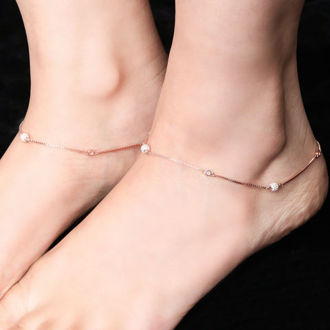 Striking Beaded Box Chain Rose Gold Anklet - KORE JEWELS