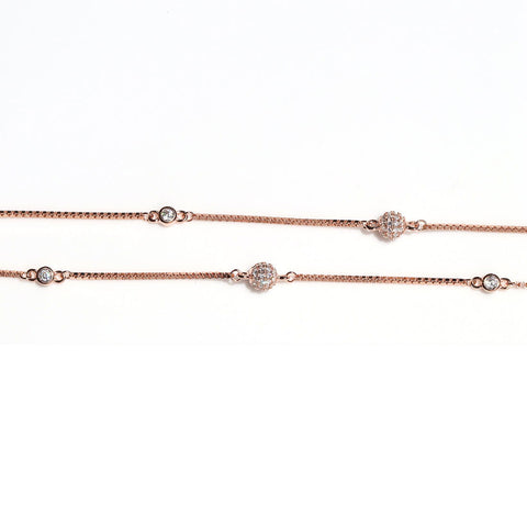 Striking Beaded Box Chain Rose Gold Anklet - KORE JEWELS