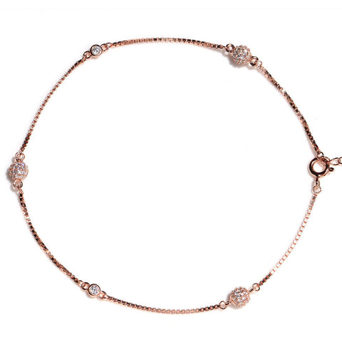 Striking Beaded Box Chain Rose Gold Anklet - KORE JEWELS