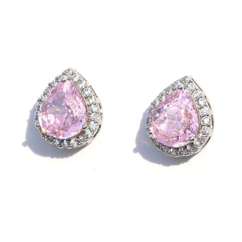 Tear Drop Light Pink Zirconia Earings - KORE JEWELS