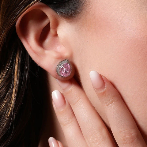 Tear Drop Light Pink Zirconia Earings - KORE JEWELS