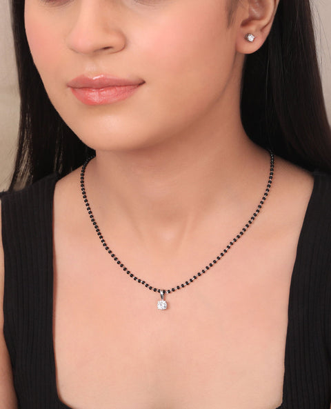 Tiny Round Solitaire Earrings & Mangalsutra Set. - KORE JEWELS