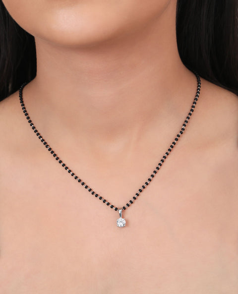 Tiny Round Solitaire Zirconia Mangalsutra. - KORE JEWELS
